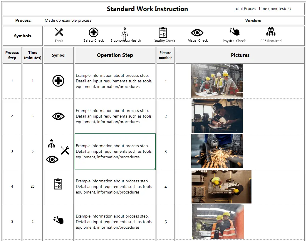 Standard Work Instructions Template (Excel) Learn Lean Sigma